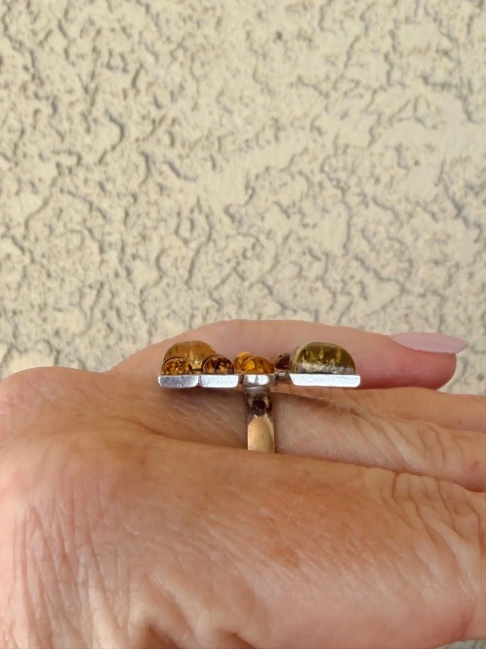 Geometric Silver Multi-Stone Amber and Cognac Ring